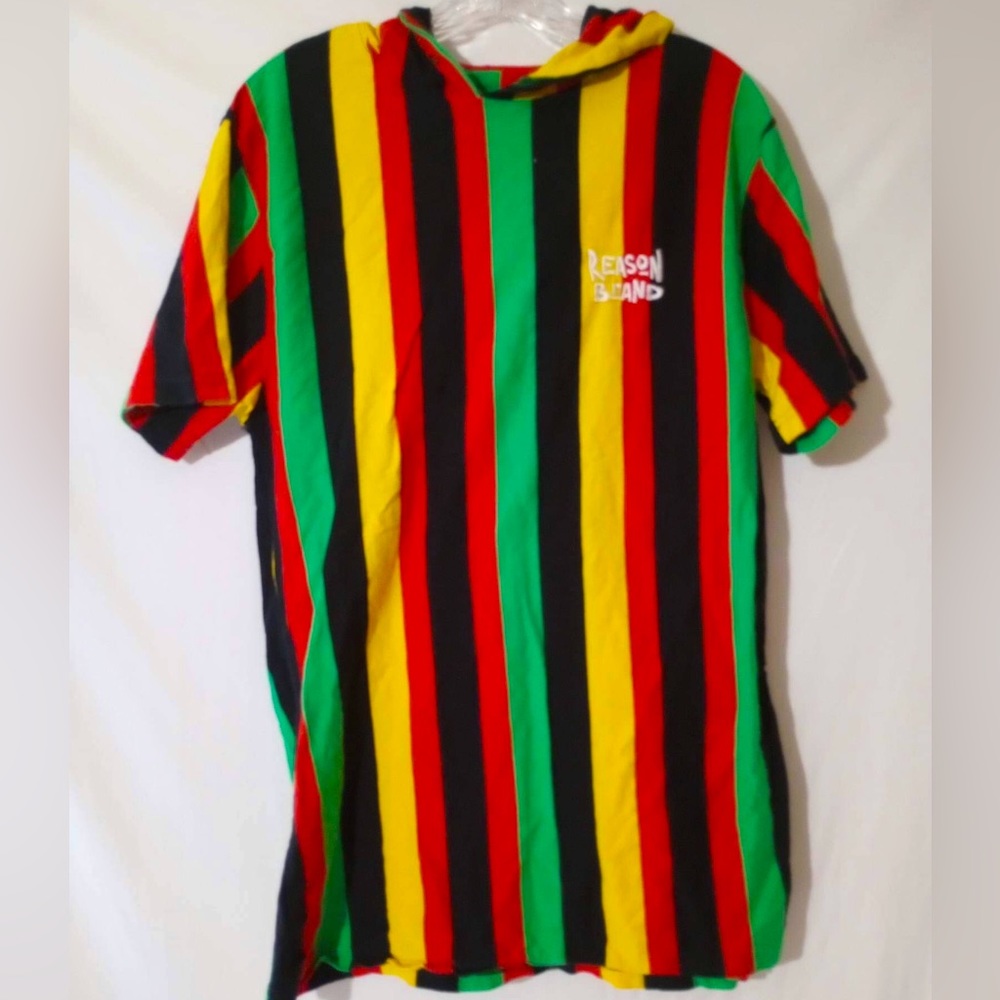 Reason Brand- Bob Marley Striped Short Sleeve Hoodie size Large